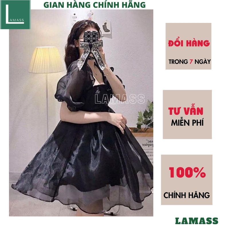 Váy babydoll công chúa voan 2 lớp mầu đen và mầu trắng tiểu thư dễ thương đầm dự tiệc -LAMASS