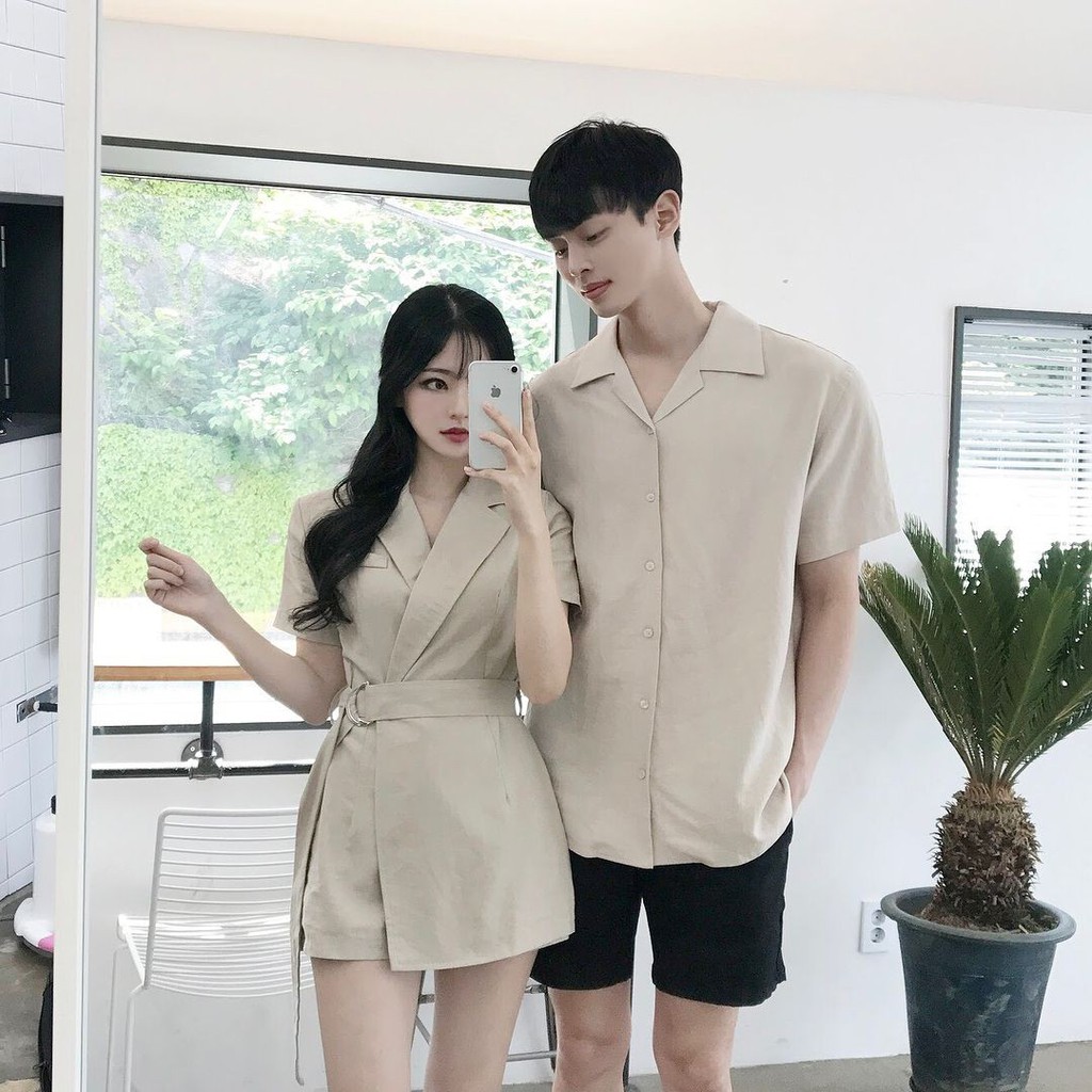 Áo đôi nam nữ ❤FREESHIP❤ Áo cặp váy sơ mi thời trang Hàn Quốc AV83