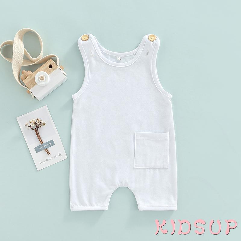 Bộ Áo Liền Quần Hai Dây Ngắn Màu Trơn Thời Trang Mùa Hè Cho Bé 0-3 Tuổi