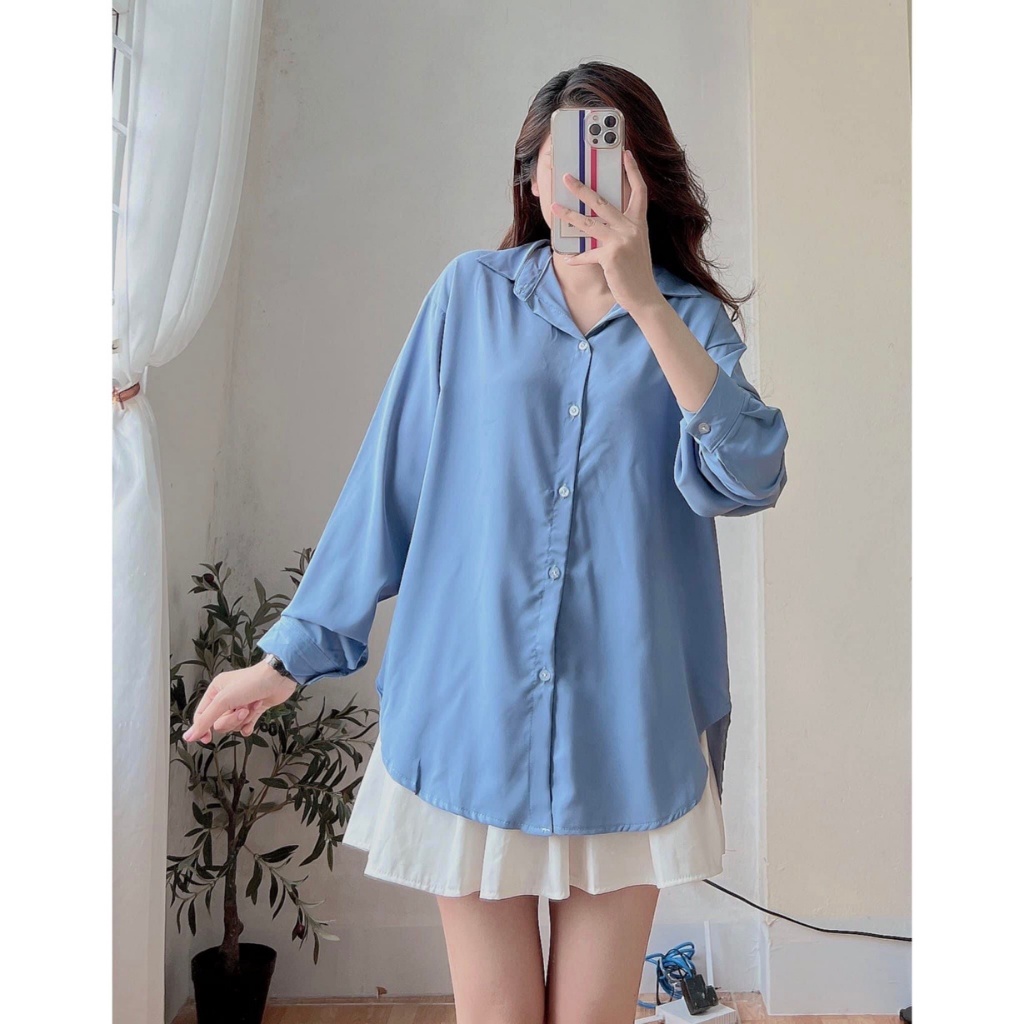 Áo sơ mi trơn phom to chùm mông nhiều màu, chất mát, dày dặn