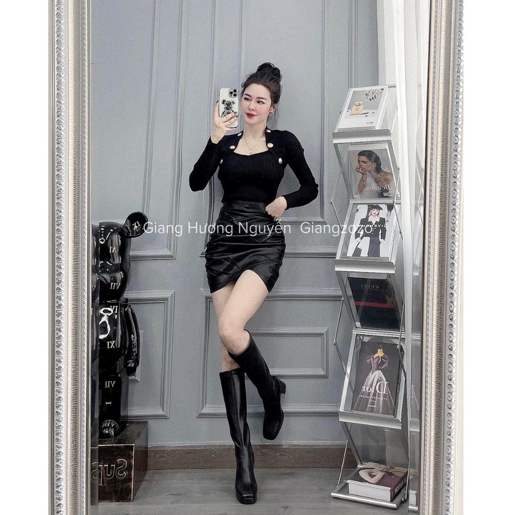 Áo len khuy cổ vuông nữ hàng Quảng Châu cao cấp đẹp | BigBuy360 - bigbuy360.vn