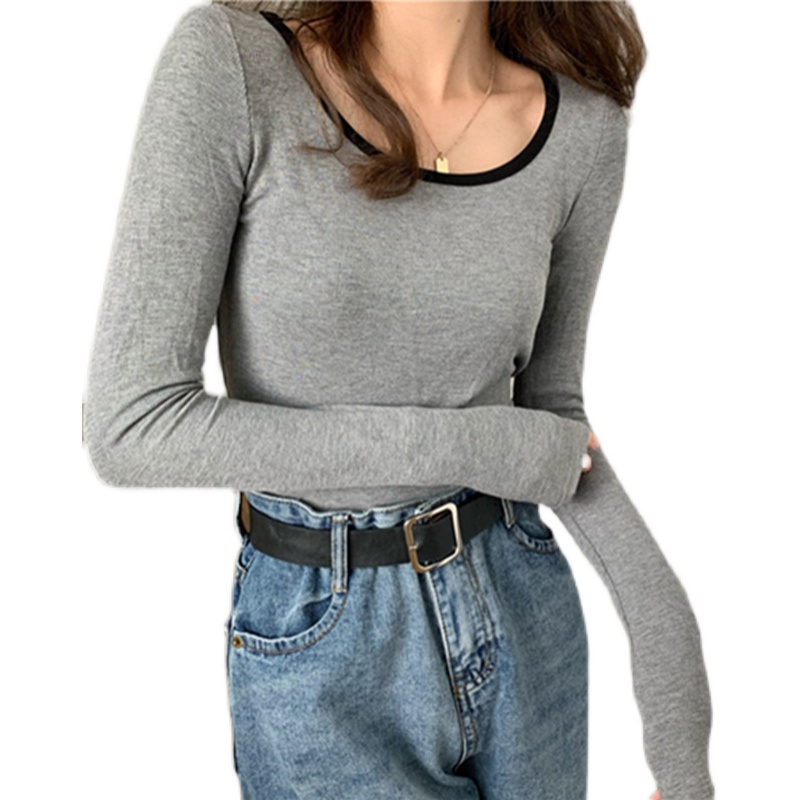 SUXI Áo thun dài tay dáng ôm thiết kế mới thời trang theo phong cách hàn quốc cho nữ