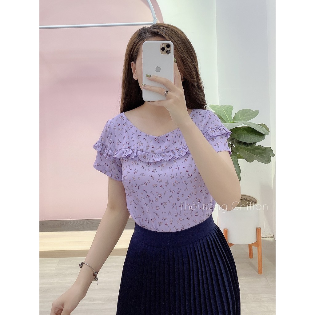 Chiffon_Áo sơ mi hoa bèo ngực