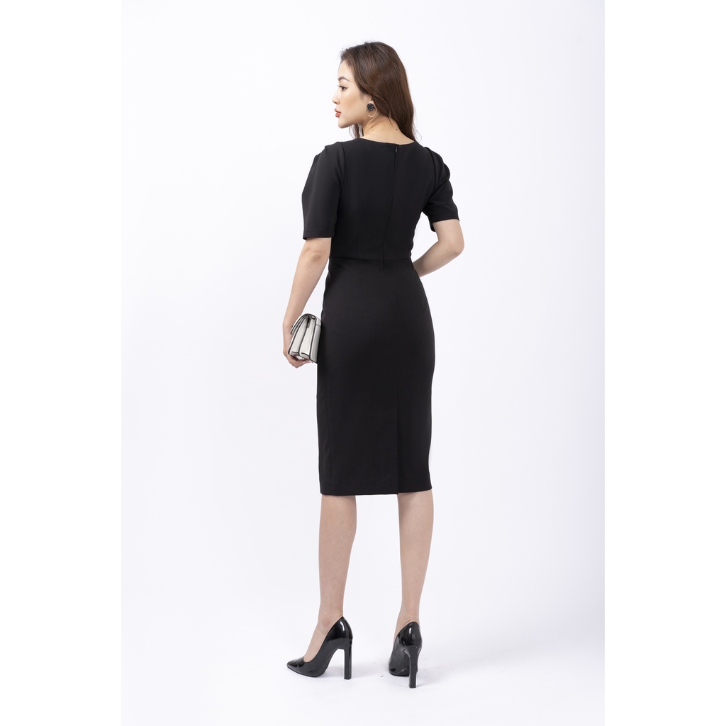 Đầm nữ dáng ôm Fiona, Váy body cổ phối trước ngực đính hoa trang trí FIONA F452248