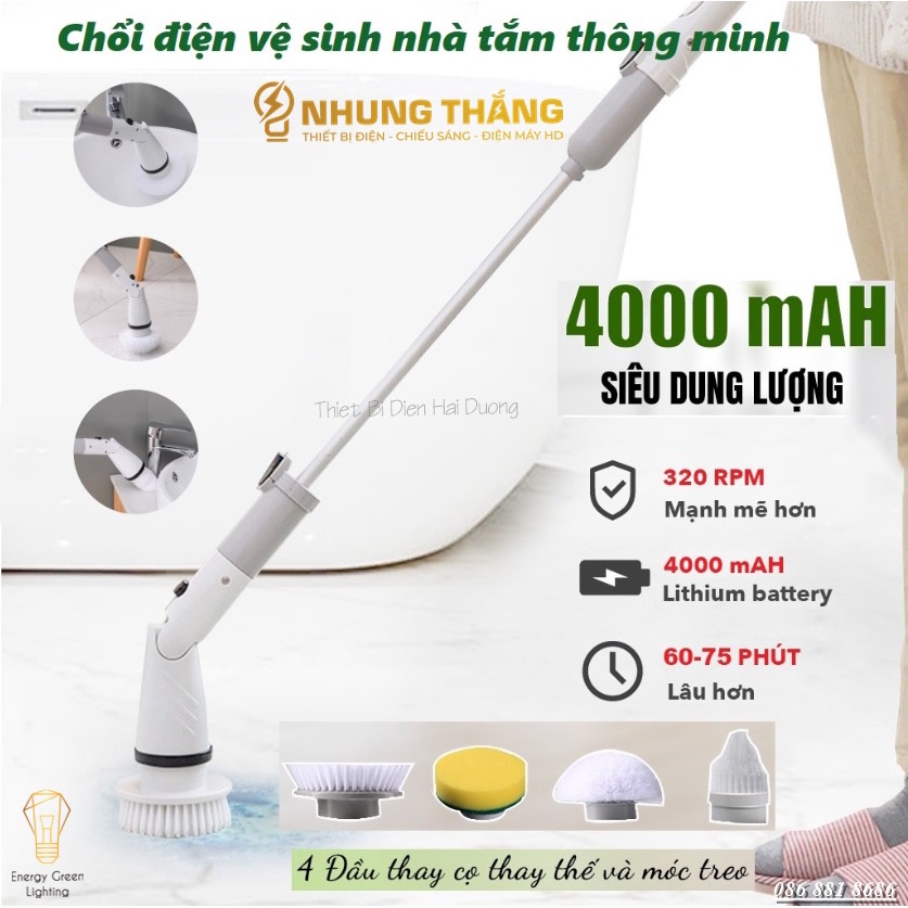 Máy Cọ Chà Sàn Vệ Sinh Tự Động MA-8825 - Pin 4000mah - Bàn Chải Làm Sạch Vệ Sinh, Nhà Tắm Không Dây Với 4 Đầu Thay Thế