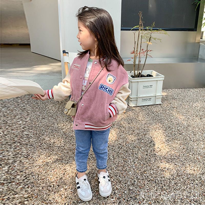 Áo Khoác Bóng Chày Bằng Vải Nhung Thời Trang Xuân Thu 2022 Phong Cách Mới Cho Bé Gái