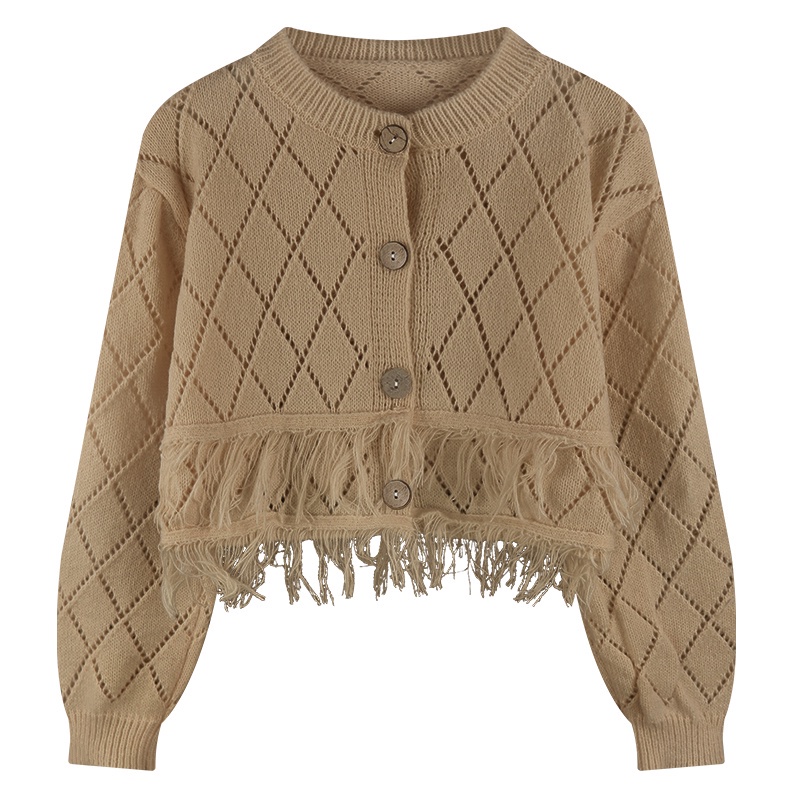 IELGY    Áo Khoác cardigan Dệt Kim Tay Dài Phối Tua Rua Thời Trang Cho Nữ