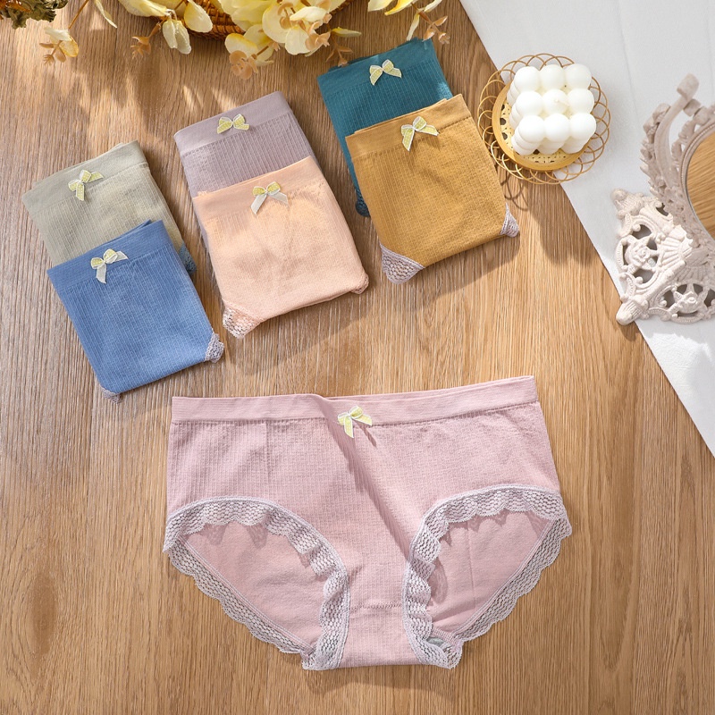 Quần Lót nữ Cotton Không Đường May Lưng Vừa Phối Ren Không Đường May Kháng Khuẩn Thoải Mái Thoáng Khí Dễ Thương Cho Nữ