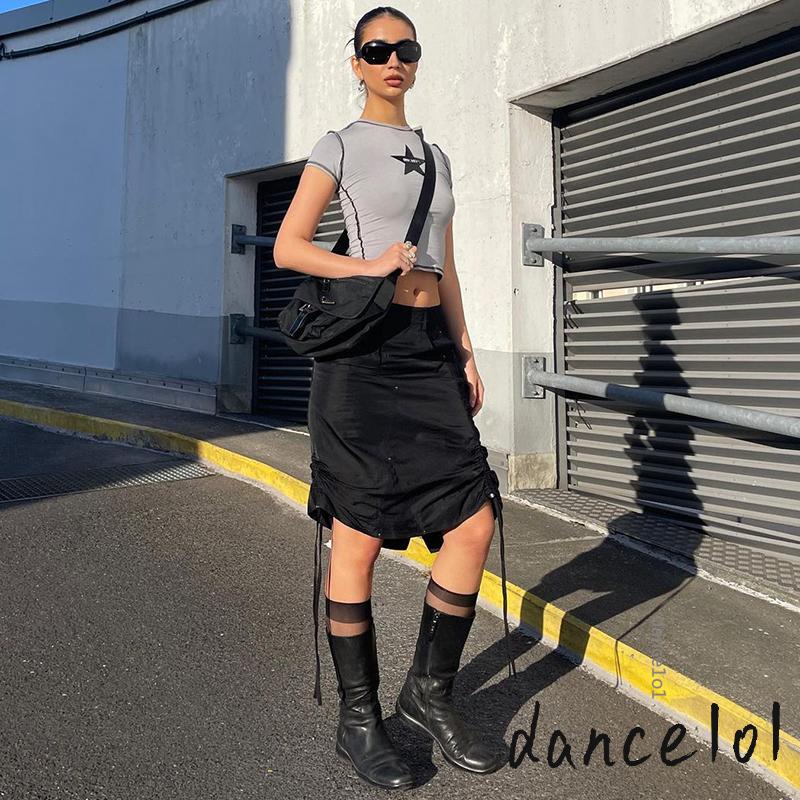 Chân Váy Midi Lưng Thấp Màu Trơn Thời Trang Harajuku Cho Nữ 1O1-