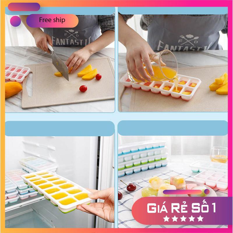 Khay làm đá silicon 14 ô (có nắp đậy) tiện lợi. | BigBuy360 - bigbuy360.vn