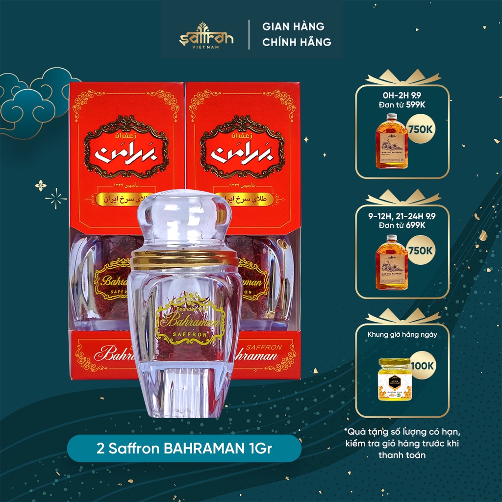 Nhụy Hoa Nghệ Tây Iran Saffron Bahraman 2 hộp 1Gram/hộp