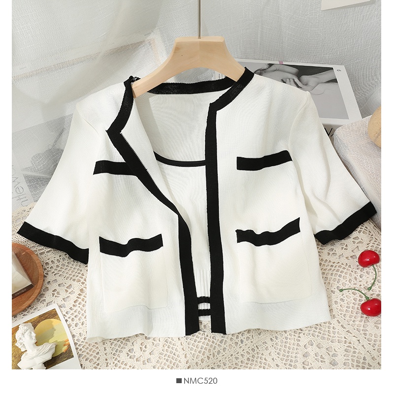 SUXI Mới Áo Cardigan Dệt Kim + Áo Croptop Phối Màu Tương Phản Đơn Giản Phong Cách Hàn Quốc
