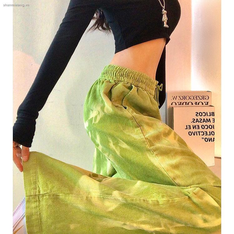 Quần dài lưng cao ống rộng màu xanh bơ phong cách Harajuku trẻ trung/ Vớ cho nữ