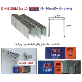 10 hộp Đinh ghim Số 10 MOX - kim U bấm giấy dùng trong văn phòng - nạp đồ bấm ghim mã số No.10
