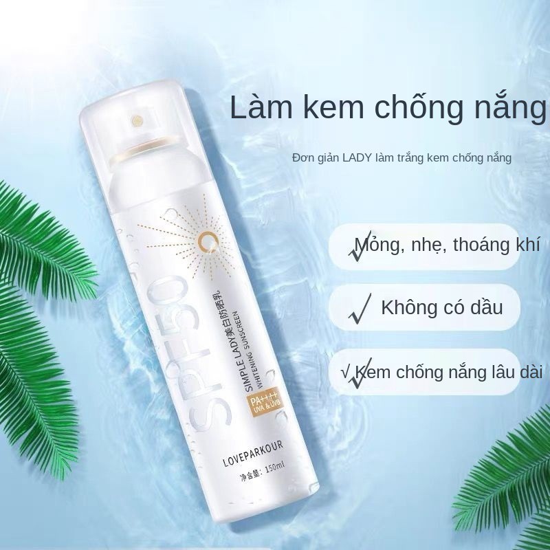 xịt chống nắng làm trắng spf50 học sinh quân sự huấn luyện dưỡng ẩm đầy đủ tia UV có thể lên mặt