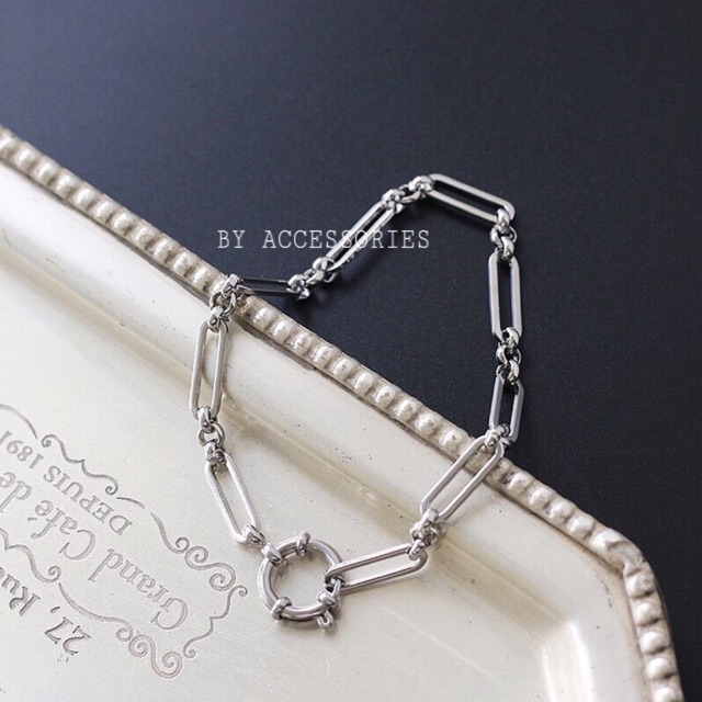 Lắc tay titan mắt xích chữ nhật bầu nhỏ nối khoen không gỉ