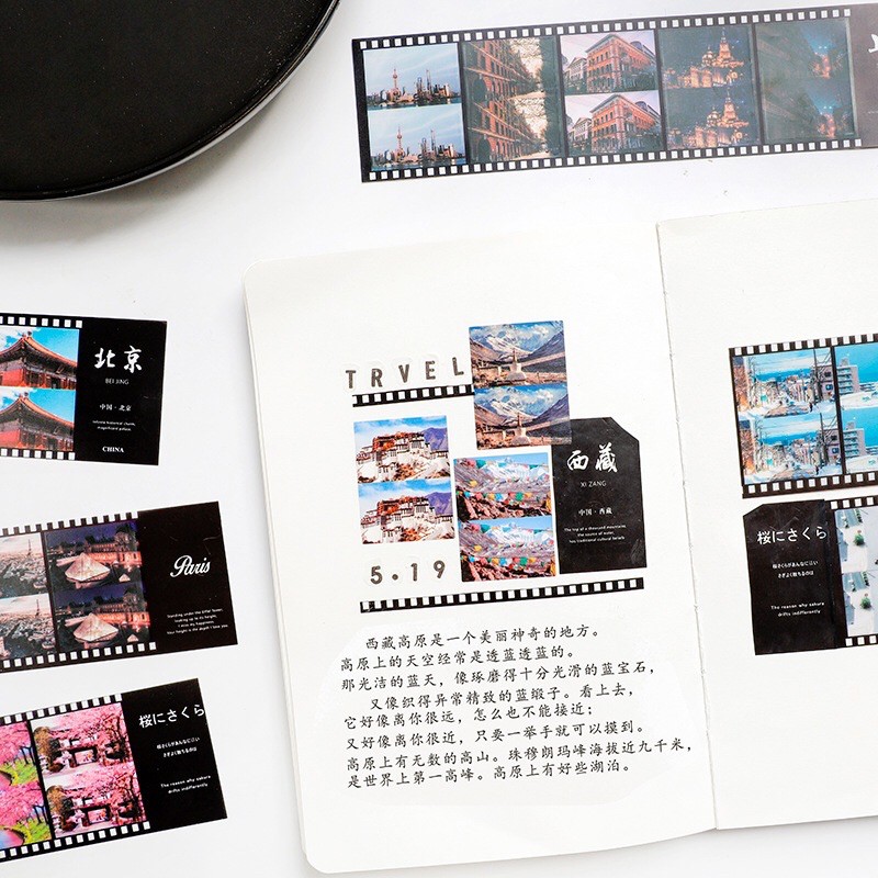 Bộ 4 dải sticker viền film dán trang trí chủ đề các địa điểm du lịch