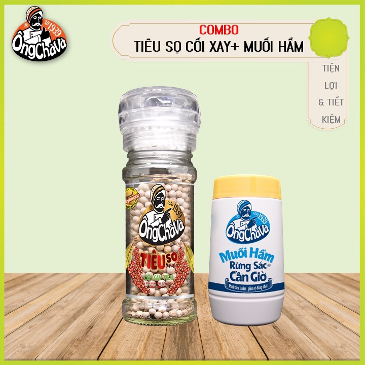 Combo: 1 Tiêu Sọ Hạt 40gram (cối xay) + 1 hũ Muối Hầm 200gram Ông Chà Và