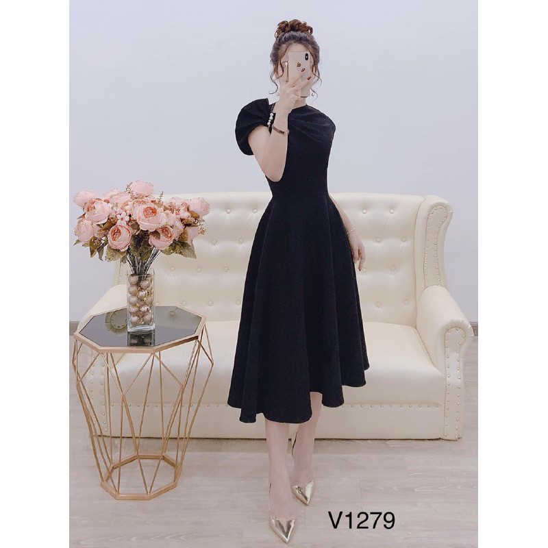 [ xả kho ] MiD Đầm đen kate trơn V1279 dáng xòe Mie Design kèm ảnh thật