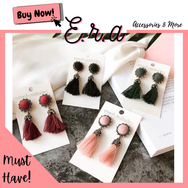 Bông Tai Thiết Kế Era - Tua Rua Vintage Vải Nhung Sang Chảnh