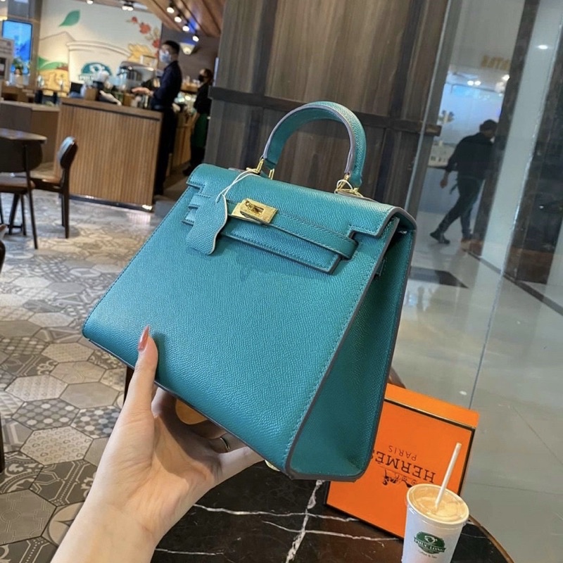 Túi Ke Lii xanh khoá đồng size 22, 25 chất đẹp
