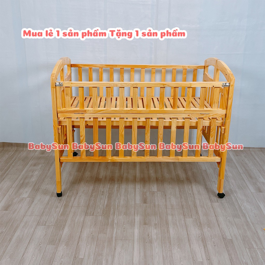 Giường Cũi Cho Bé Cũi Trẻ Em BabySun Chất Liệu Gỗ Thông Kích Thước 130x80x96cm Bào Hành 12 Tháng Hàng Xuất Khẩu