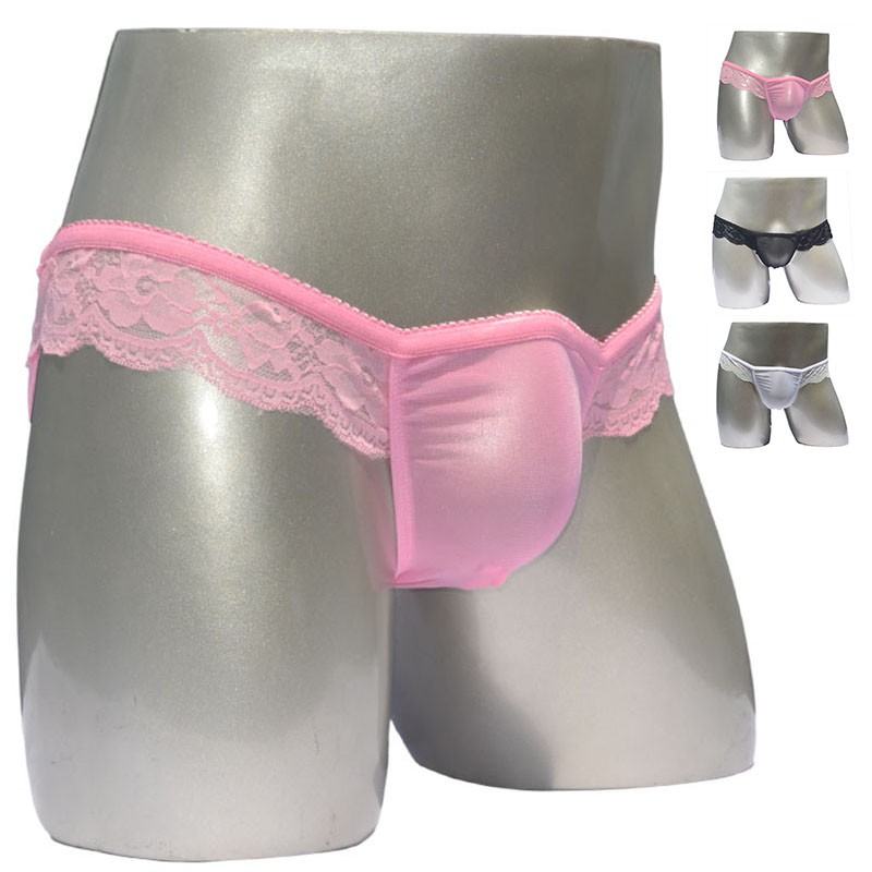 Men Mesh Lace See Through Underwear Thong Bikini Briefs G-String Shorts Knickers
