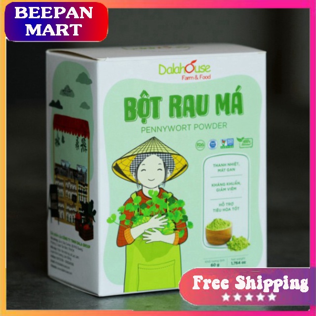  Bột Rau Má Nguyên Chất 100% Hộp 60gr - Dalahouse - Bổ Sung Chất Xơ - Chống Lão Hóa Da