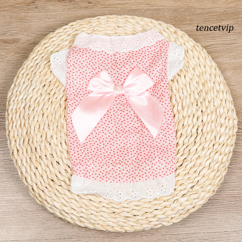 Đầm Cotton Phối Bèo Đính Nơ Thời Trang Mùa Hè Cho Thú Cưng