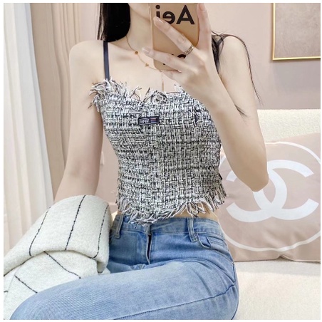 Mẫu mới - Áo bra croptop vải tweed kèm đệm lưng chun hot hit