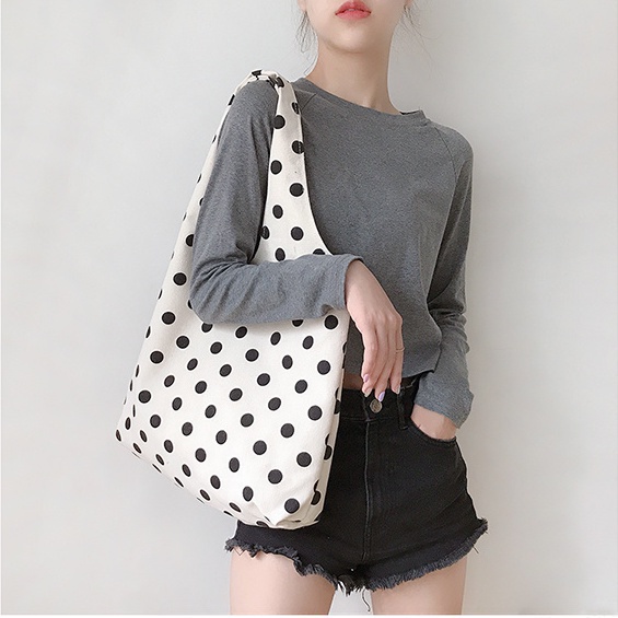 Túi vải Họa Tiết Chấm Bi Phong Cách Nhật Bản