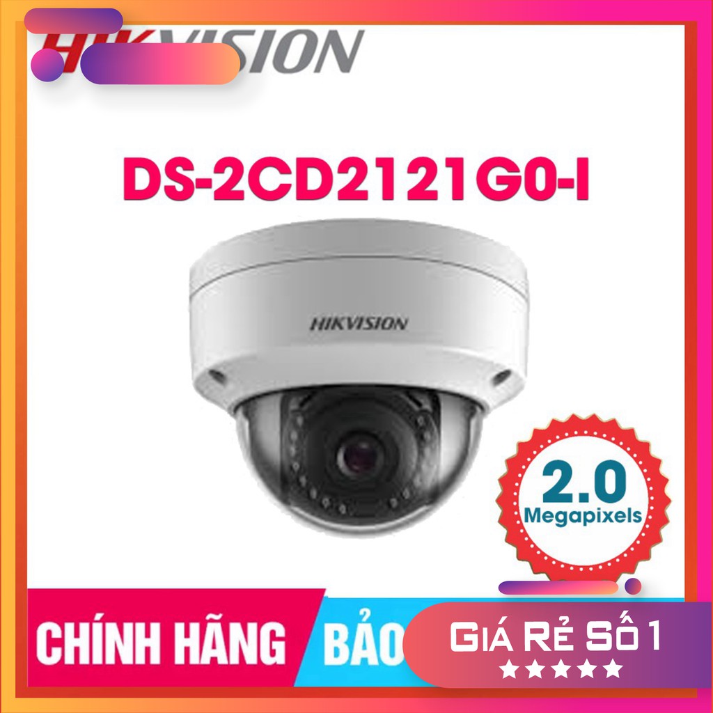 {FREESHIP} Camera IP Dome hồng ngoại 2.0 MP HIKVISION DS-2CD2121G0-I, hỗ trợ thẻ nhớ, chống thấm nước, chống va đập , tư