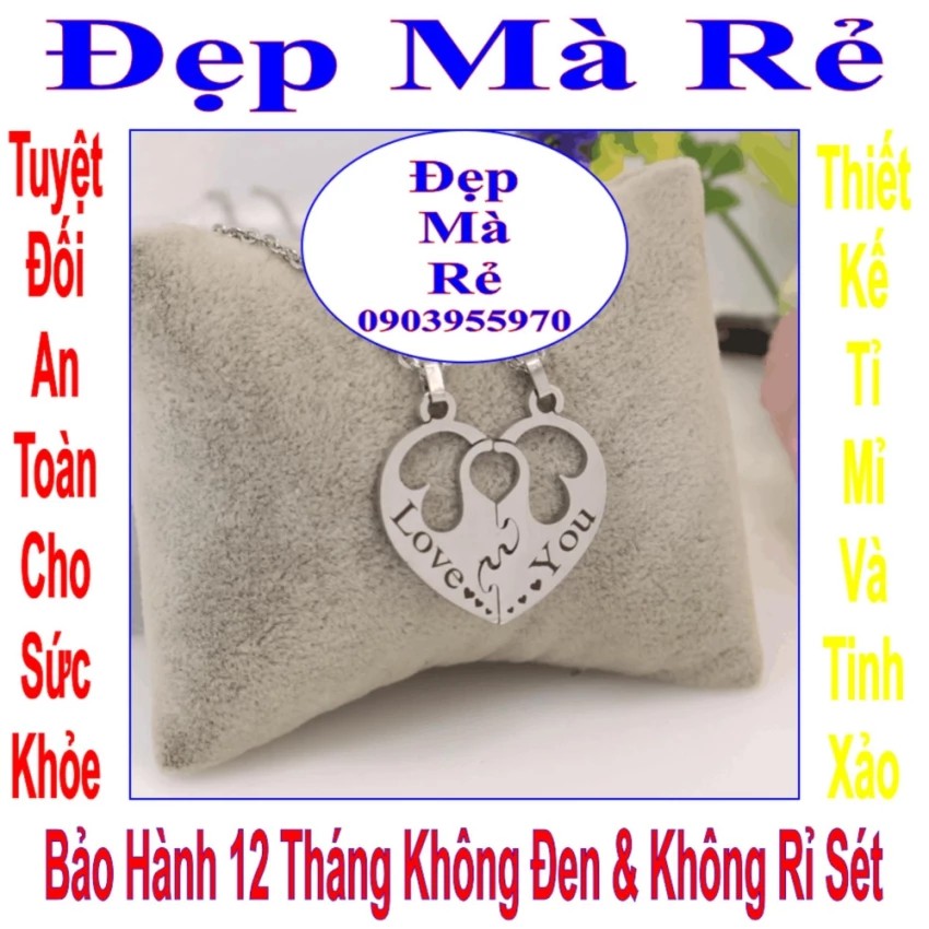 Vòng cổ đôi tình yêu 2 mảnh ghép trái tim khắc chữ LOVE/YOU - Giá bán trên là 1 cặp