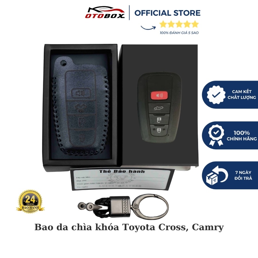 Bao da chìa khóa ô tô xe hơi Toyota camry, altis, cross chìa khóa 4 nút smartkey da thật chống xước chính hãng OTOBOX