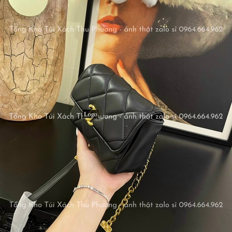 Túi đeo chéo c.ne trần trám hình vuông dây da phối xích cho nữ siêu xinh - hàng loại 1