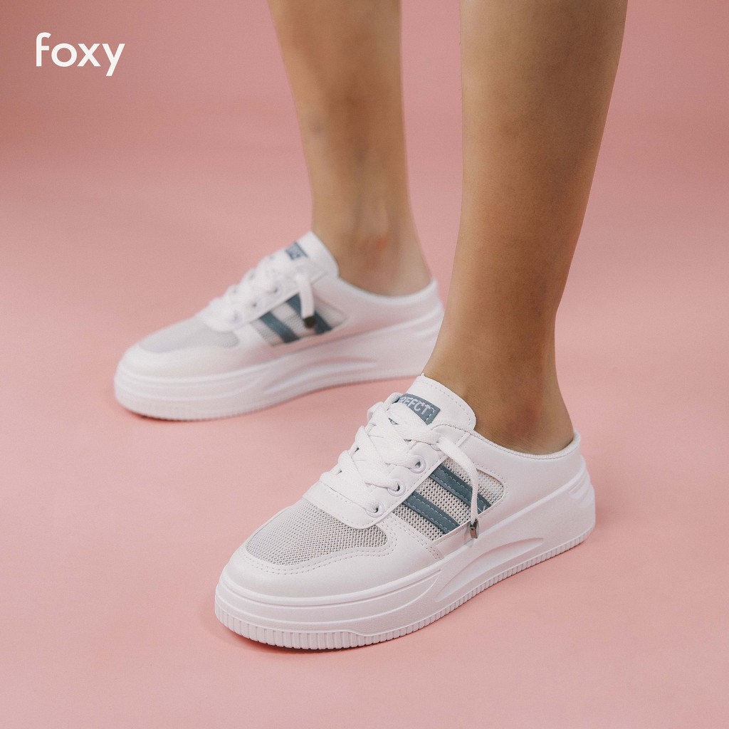 Giày Thể Thao Sneaker Nữ FOXY Dáng Sục Mule Hở Gót Basic Màu Trắng Đế Cao_FOX010