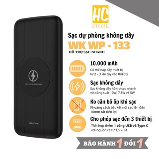 Sạc dự phòng không dây, sạc nhanh 10000mAh, wp133 chính hãng wk bảo hành 1 năm .. !