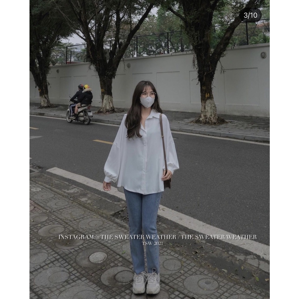[Ảnh thật/Sẵn] Áo sơ mi lụa mềm form rộng oversize túi ngực vạt bầu ulzzang