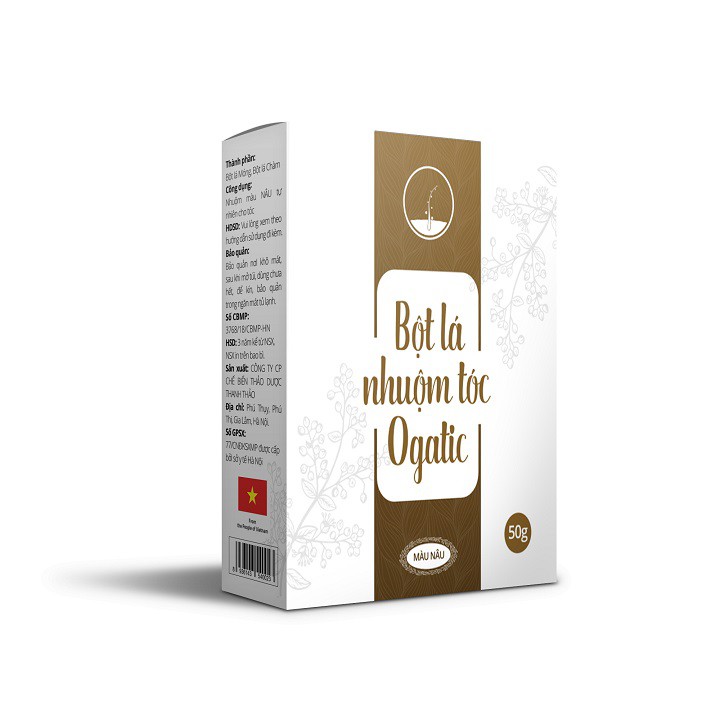Bột lá nhuộm tóc thảo dược Ogatic - MÀU NÂU - 100% từ thảo dược thiên nhiên, không hóa chất độc hại (50gr)