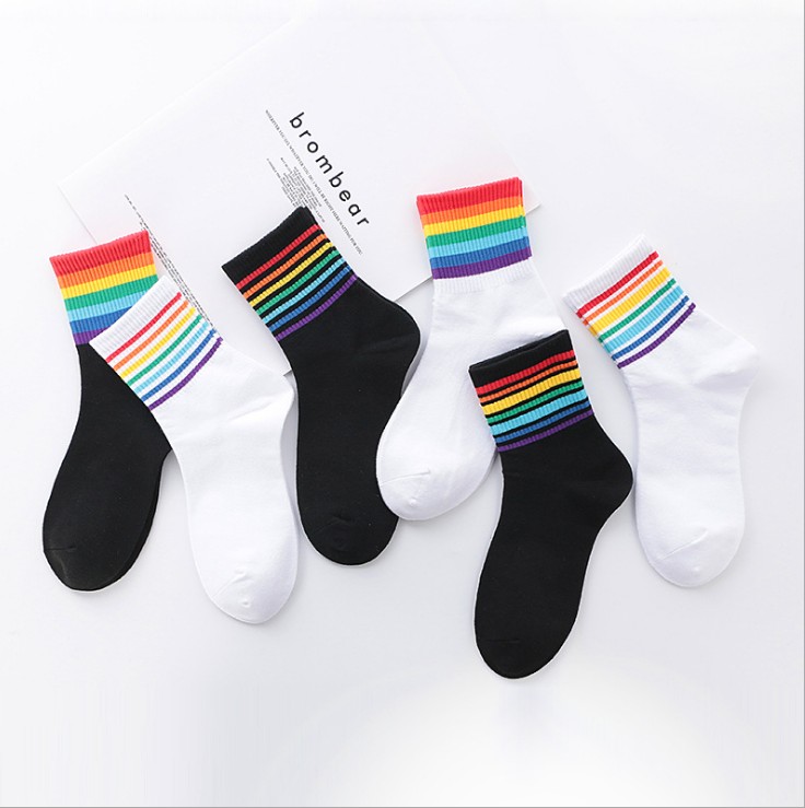 Đôi vớ cotton họa tiết sọc tùy chọn màu sắc thời trang dành cho nữ