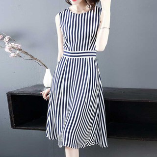 Đầm sát nách họa tiết kẻ sọc thời trang công sở thanh lịch cho nữ