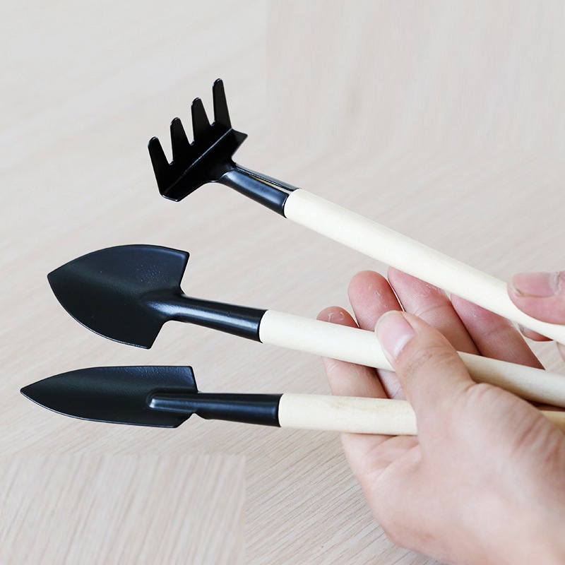 Bộ dụng cụ làm vườn mini, 3 món, cán gỗ