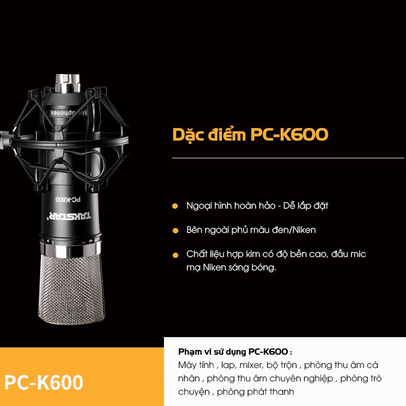 【Chính hãng】Mic thu âm chuyên nghiệp cao cấp Takstar PC-K600 hát karaoke, livestream, bán hàng