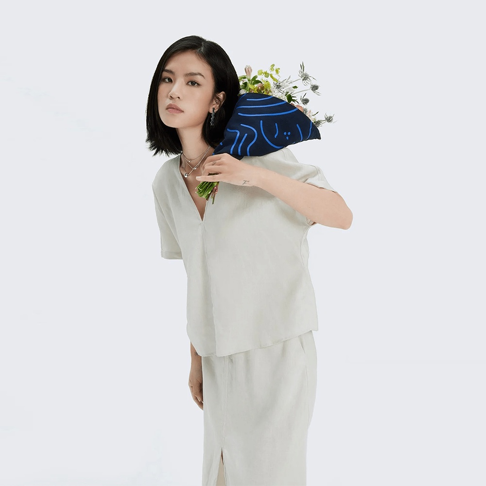 TheBlueTshirt - Áo Thun Nữ Vải Lanh Cổ Chữ V - Sea Foam Linen V-Neck Top