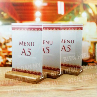 kệ Mica  A5 - menu mica A5 - đế gỗ