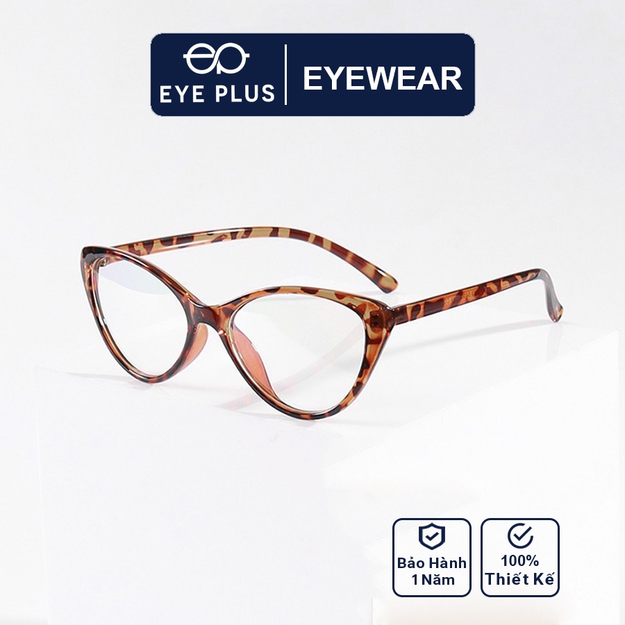 Gọng kính cận nam nữ thời trang EYE PLUS nhựa dẻo dáng mắt mèo họa tiết độc đáo N110-2383