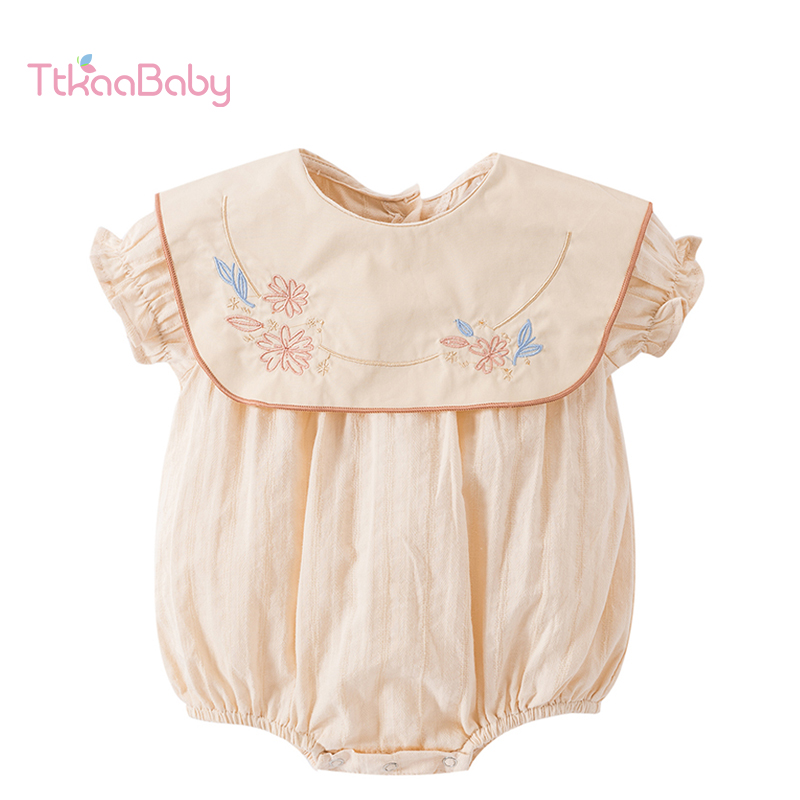 Áo Liền Quần Cổ Vuông Thêu Hoa Cho Bé Gái