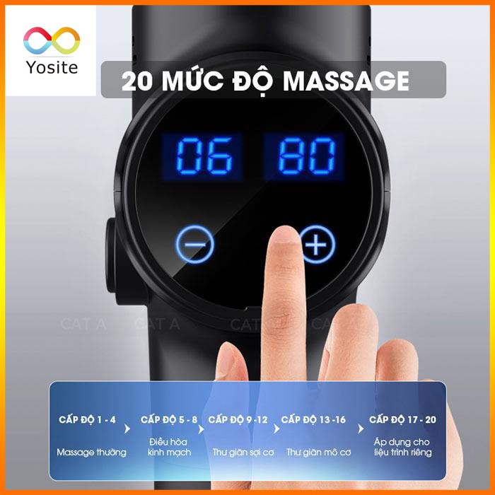 [Tặng kèm túi đựng] Súng Massage EM003 4 Đầu 6 Chế Độ trị nhức mỏi vai gáy , đau giãn căng cơ