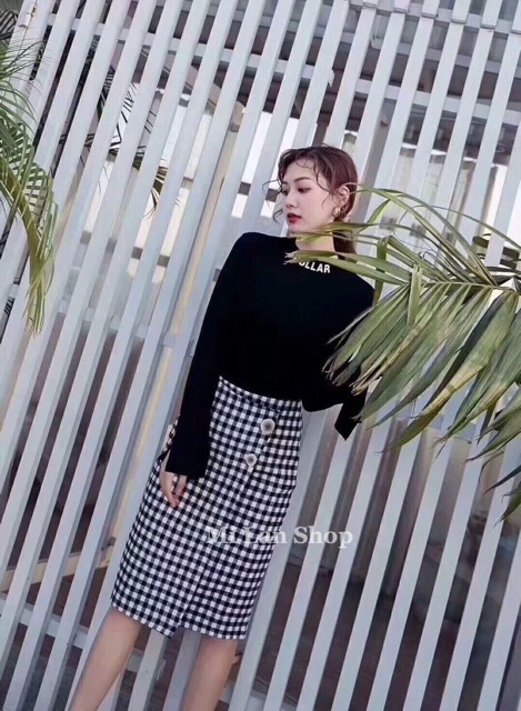 Chân váy dạ dài qua gối kẻ caro chất đẹp | BigBuy360 - bigbuy360.vn