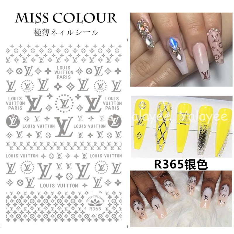 Miếng Dán Móng Tay Siêu Mỏng In Logo LV Dạ Quang Phong Cách Đường Phố Nhật Bản